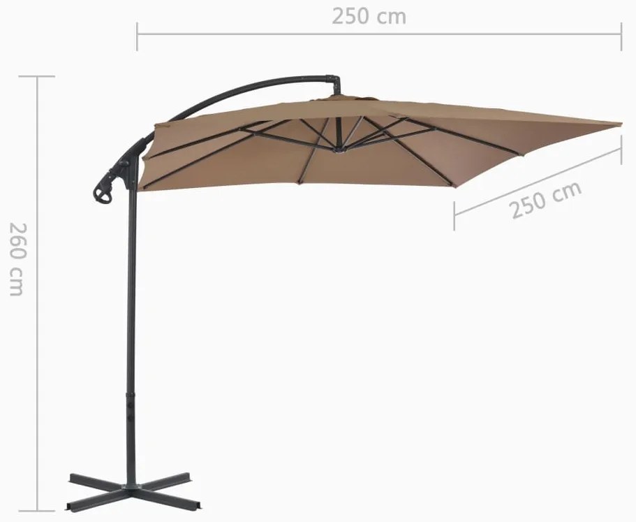 Guarda-sol cantilever com poste de aço cinzento-acastanhado