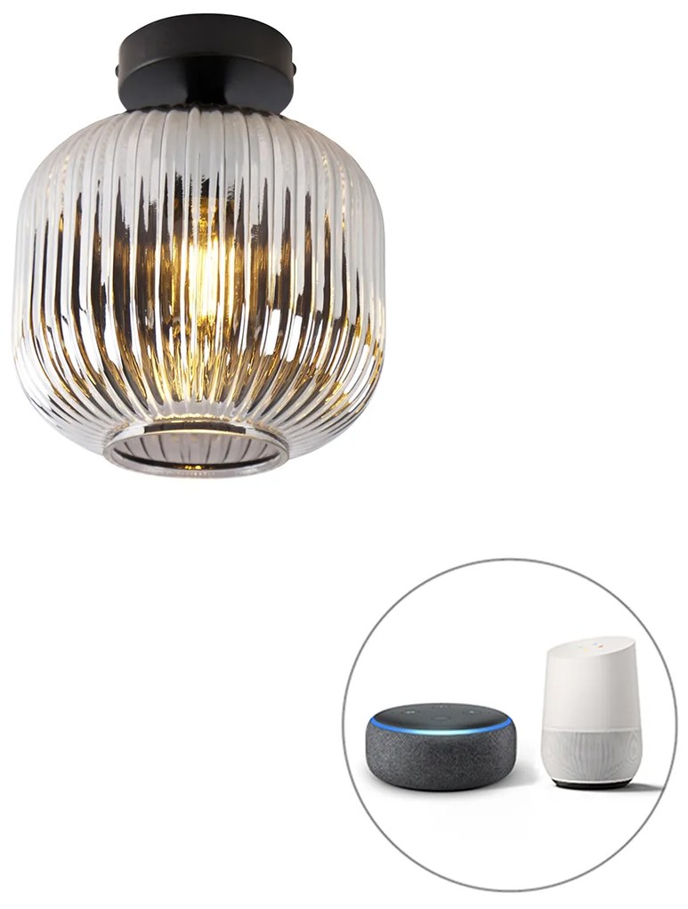 LED Candeeiro de teto inteligente preto com vidro fumê incl. Wifi A60 - Karel Art Deco
