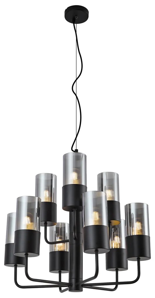 Lustre moderno preto com vidro fumado 9-luzes - Laura