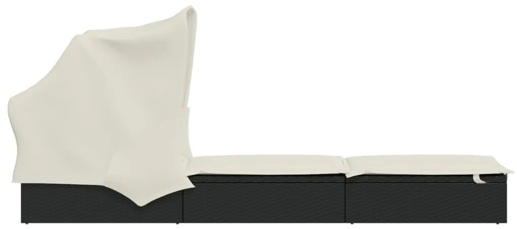 Espreguiçadeira c/ teto dobrável 213x63x97 cm vime PE preto