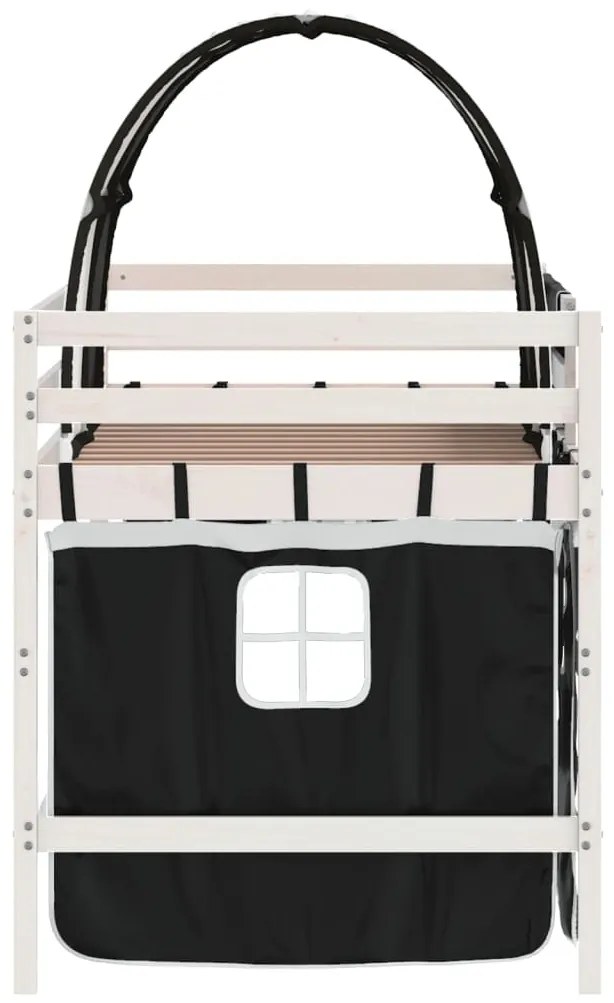 Cama alta criança c/ túnel 90x200 cm pinho maciço branco/preto