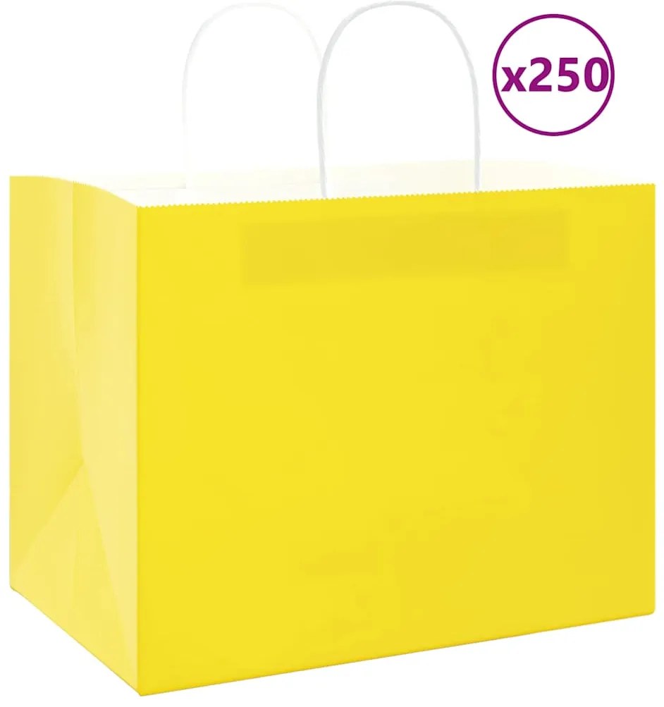 vidaXL Sacos de papel 250 unid com alças amarelo 32x22x24 cm
