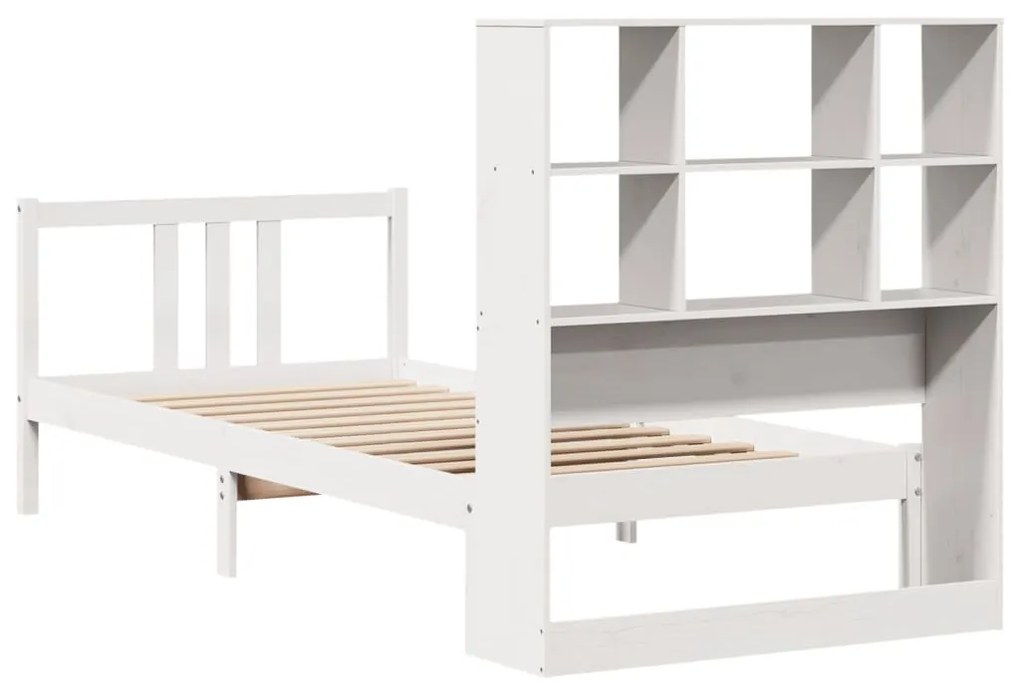 Cama com estante sem colchão 90x200 cm pinho maciço branco