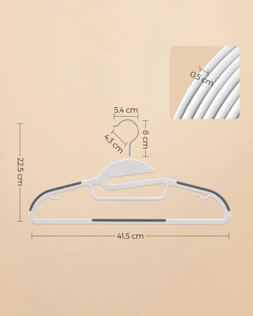 Conjunto 20 Cabides com abertura em forma de S Branco-cinzento