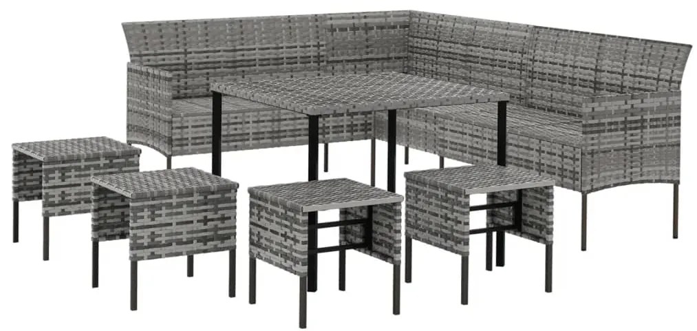 6 pcs conjunto de jantar p/ jardim c/ almofadões vime PE cinza