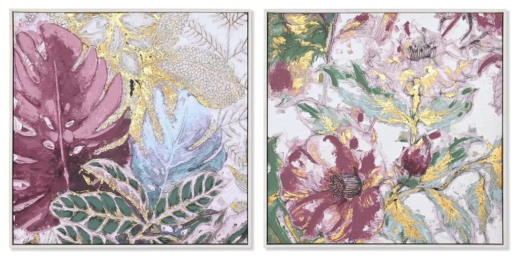 Pintura Dkd Home Decor Folhas Tropical Folha de Planta (83 X 4,5 X 83 cm) (2 Unidades)