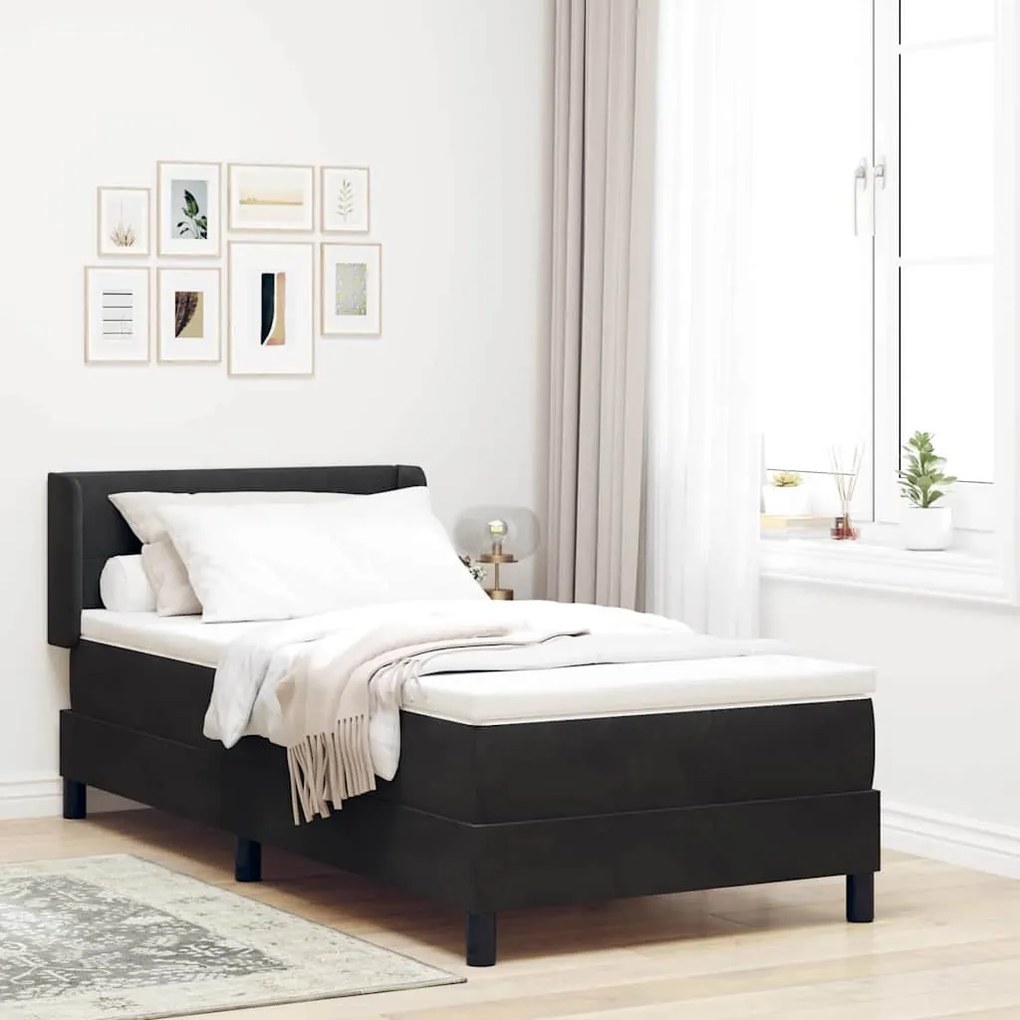 Cama Box Spring vidaXL com Colchão Preto 100x200 cm Veludo