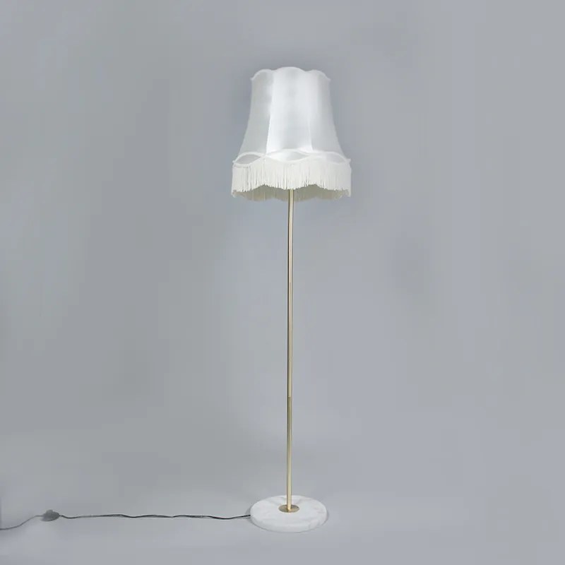 Candeeiro de pé retro em latão com abajur Granny creme 45 cm - Kaso Retro