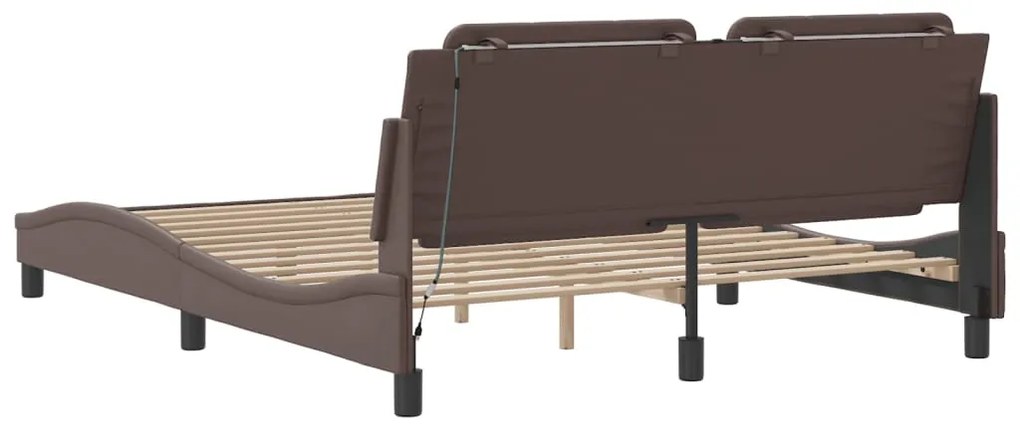 Estrutura cama c/ luzes LED 160x200cm couro artificial castanho