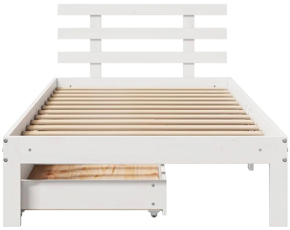 Estrutura de cama c/ gavetas 90x200 cm pinho maciço branco