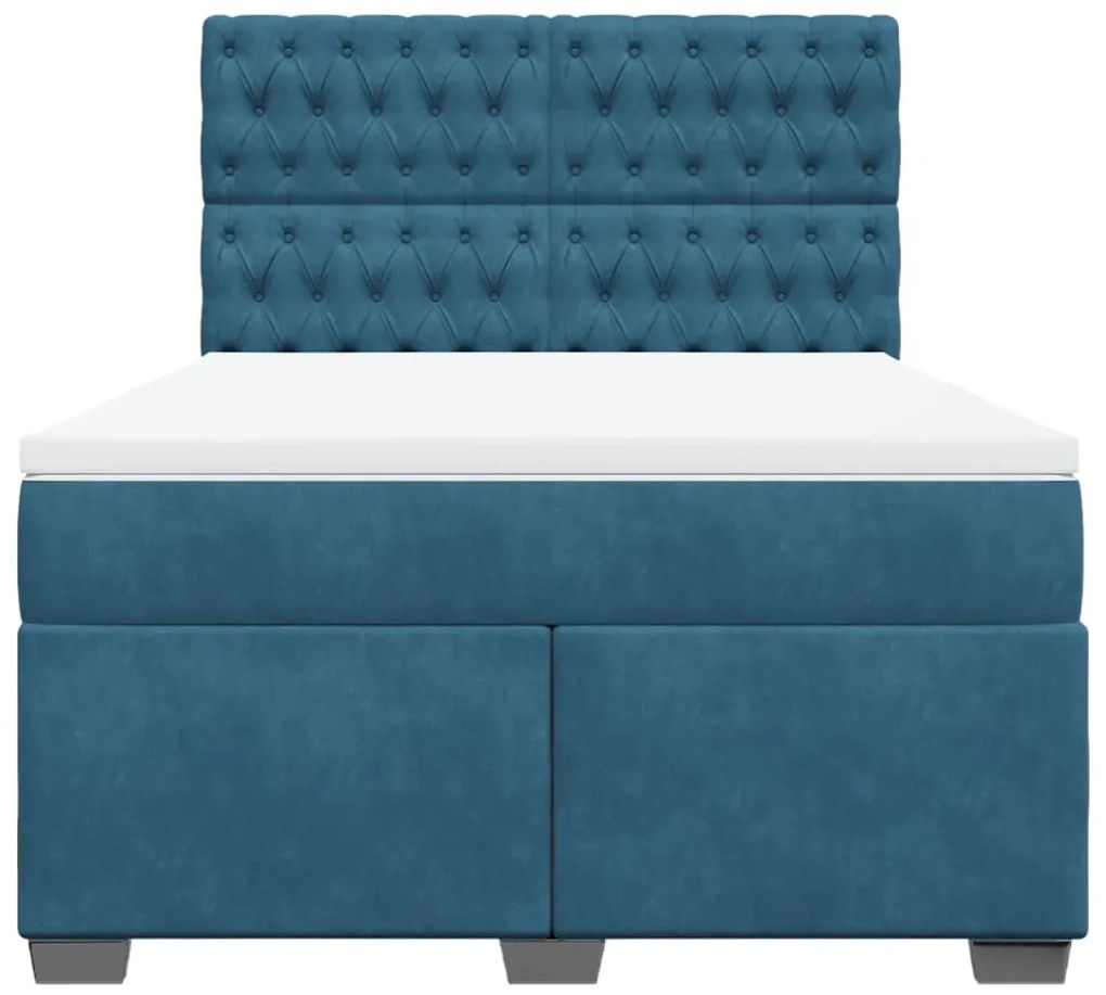 Cama com molas/colchão 160x200 cm veludo azul