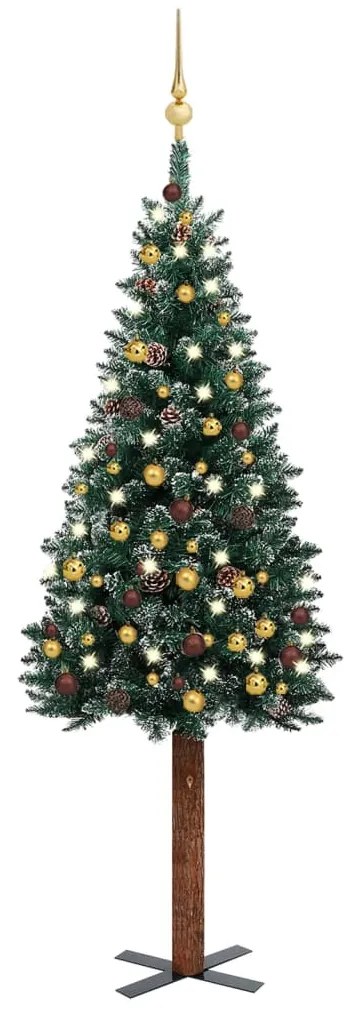 3077815 vidaXL Árvore de Natal fina pré-iluminada com bolas 150 cm verde