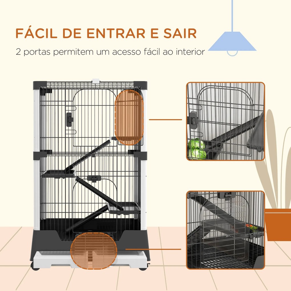 PawHut Gaiola para Animais Pequenos com Rodas 114x75x50 cm Gaiola para