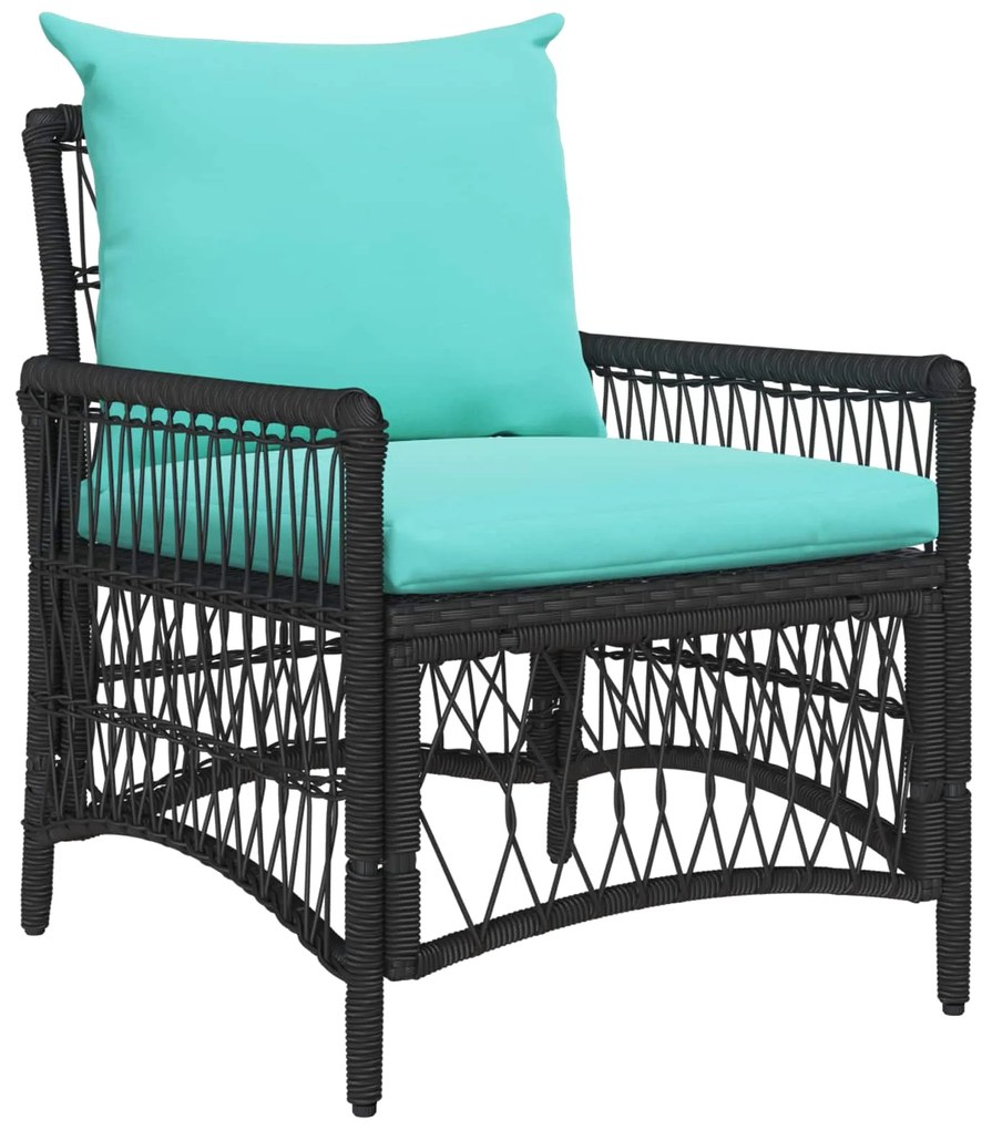 vidaXL Cadeira de Jardim com almofada Preto 73 x 61 x 77 cm vime PE