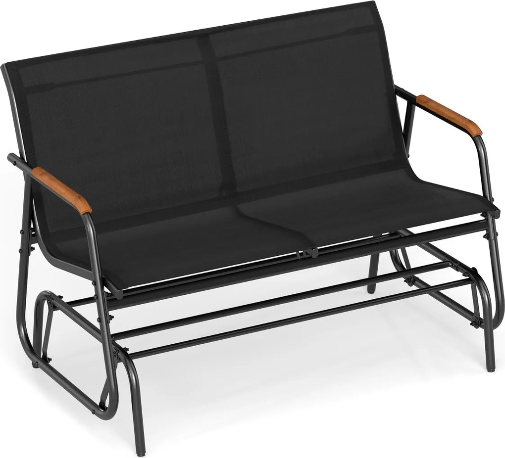 Banco baloiço de jardim para 2 pessoas 115 x 74 x 84 cm, curvo, em teca respirável e metal, com capacidade para 300 kg, para exterior, varanda ou pisc