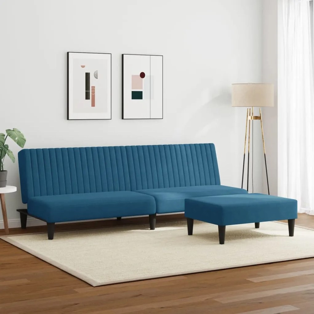 2 pcs conjunto de sofás veludo azul