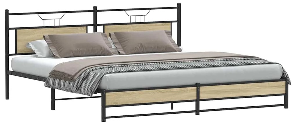Estrutura de cama sem colchão 200x200cm metal carvalho sonoma