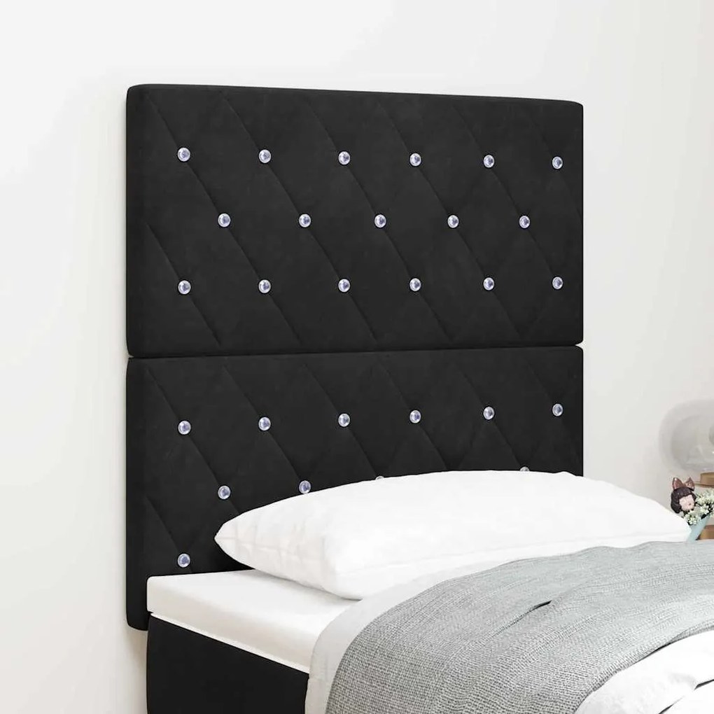 vidaXL Cabeceira Almofadada Preto 80 cm com Botões de Cristal em Veludo