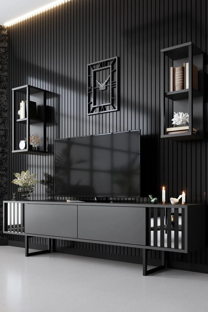 **** Conjunto de Móveis de Sala Chrome Line Set – Antracite Preto – TV