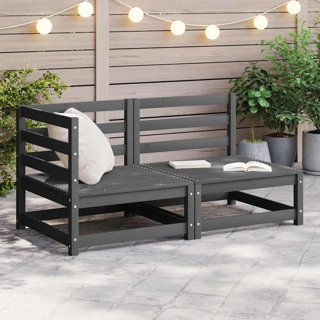 2 pcs conjunto lounge de jardim pinho maciço cinzento