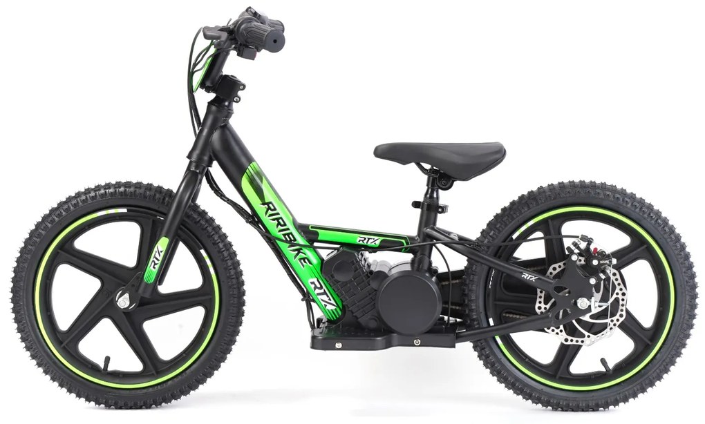 Bicicleta eléctrica para crianças RIRIBIKE RTX6 24V (16"), Batería de litio, Motor de 250W, travão de disco Verde