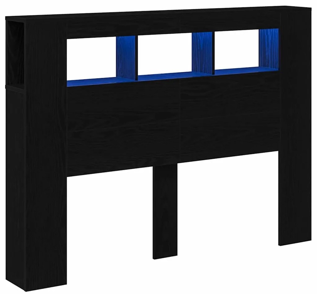 Cabeceira LED vidaXL Carvalho Preto 140x18,5x40 cm Madeira de Engenhar