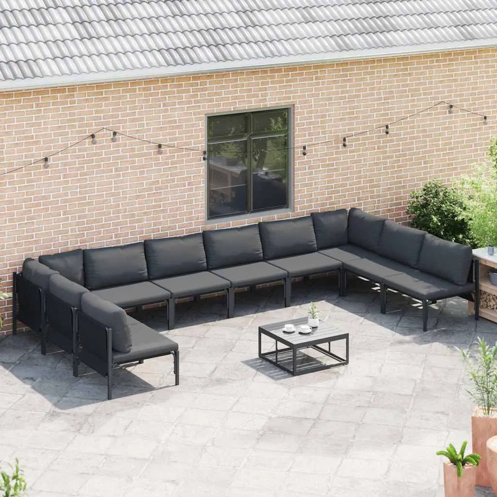 Conjunto de Sofá de Jardim 11 pcs Cinzento-escuro Aço