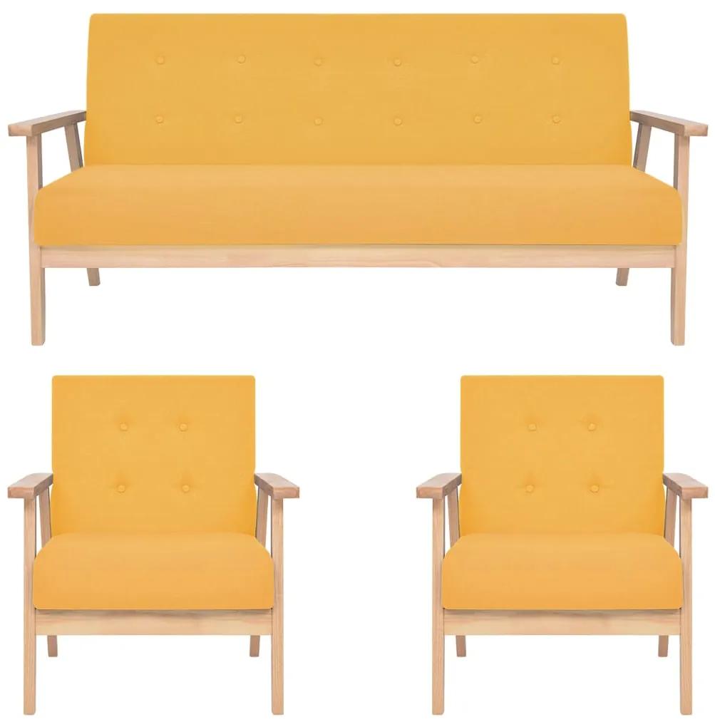 279147 vidaXL 3 pcs conjunto de sofás tecido amarelo