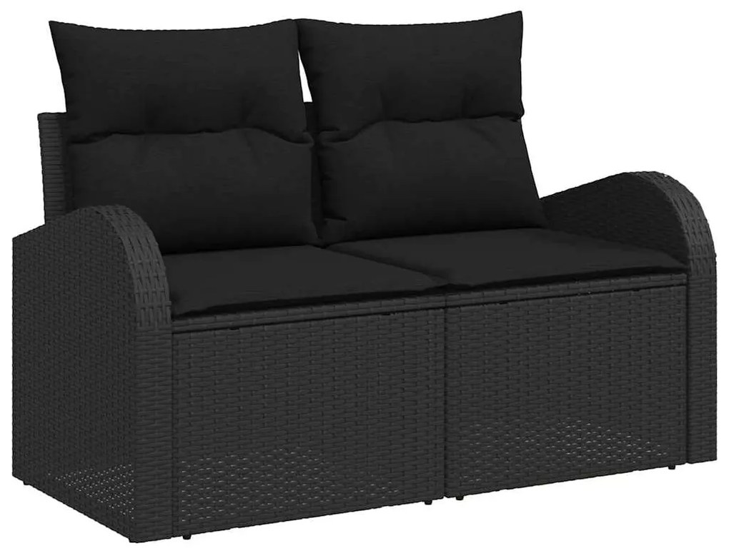 Conjunto de Sofá de Jardim 6 Peças com Almofadas Preto em Polipropilen