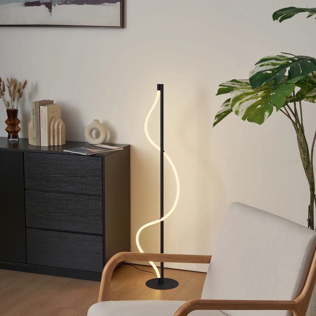 Candeeiro de pé moderno preto com LED regulável em 3 níveis - Twirl