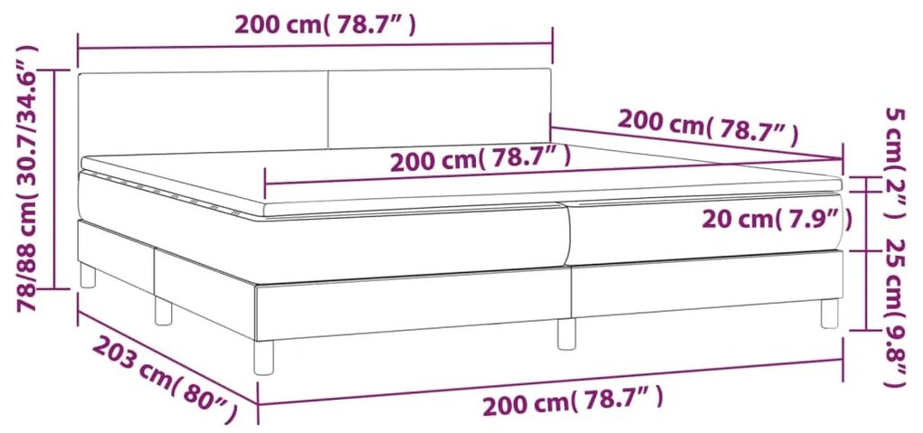 Cama box spring c/ colchão e LED 200x200 cm tecido cor creme