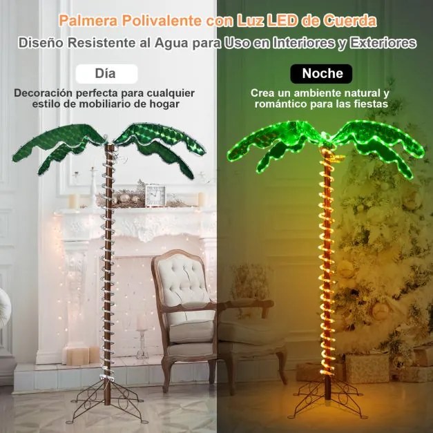 Palmeira Tropical Artificial com Led 154 cm Palmeira Iluminada Realista com Luzes Base Decorativa Dobrável para Casa Festas de Natal