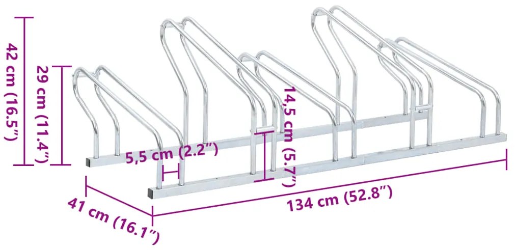 Suporte independente para 5 bicicletas aço galvanizado