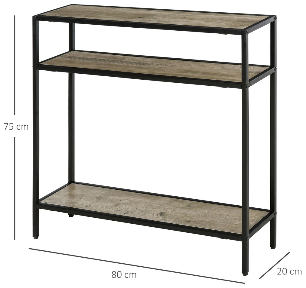 Outsunny Mesa estilo industrial mesa de entrada com prateleiras 80x20x75 cm Madeira