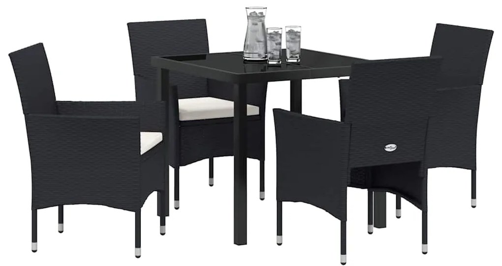 Conjunto de Jantar de Jardim de 5 Peças Preto em Rattan Sintético