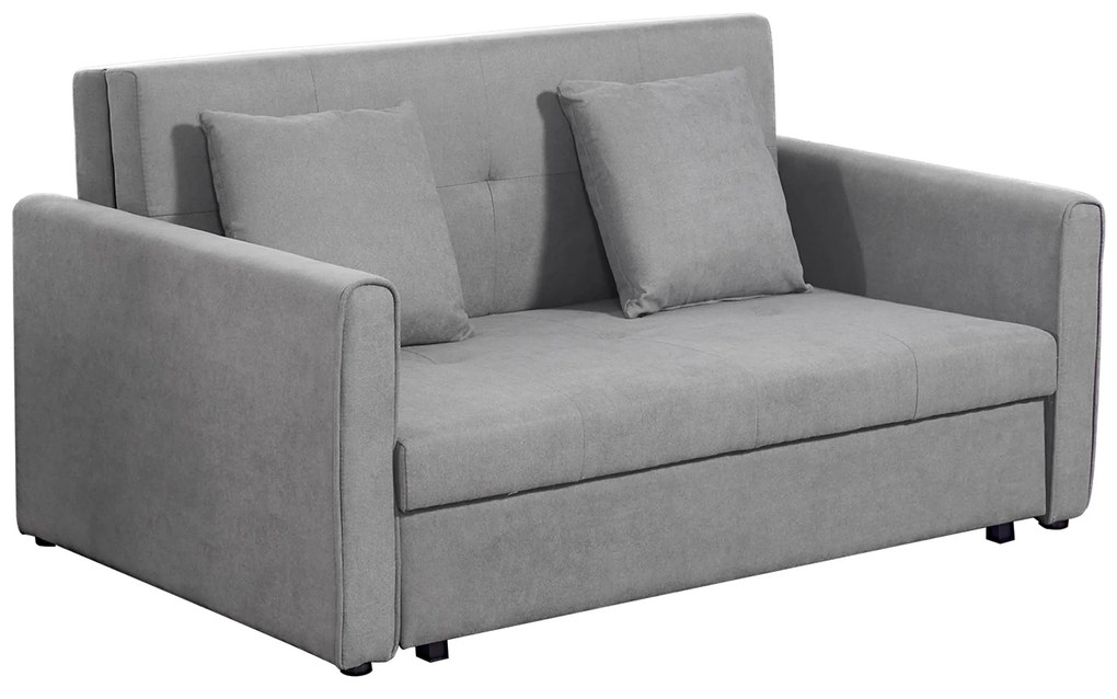 HOMCOM Sofá Cama de 2 Lugares Estofado em Algodão com 2 Almofadas Apoio para os Braços e Armazenamento Sofá Duplo Moderno para Sala de Estar Escritório 152x101x81cm Cinza