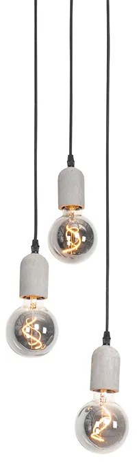 Candeeiro de suspensão industrial preto com betão redondo 3 luzes - Pedra Rústico ,Industrial