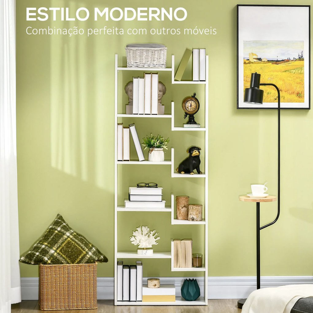 HOMCOM Estante para Livros de 6 Níveis Estante com 11 Compartimentos Abertos para Sala de Estar Escritório Estúdio Anti-Tombo Carga Máxima 100kg 61x21,6x162,6cm Branco