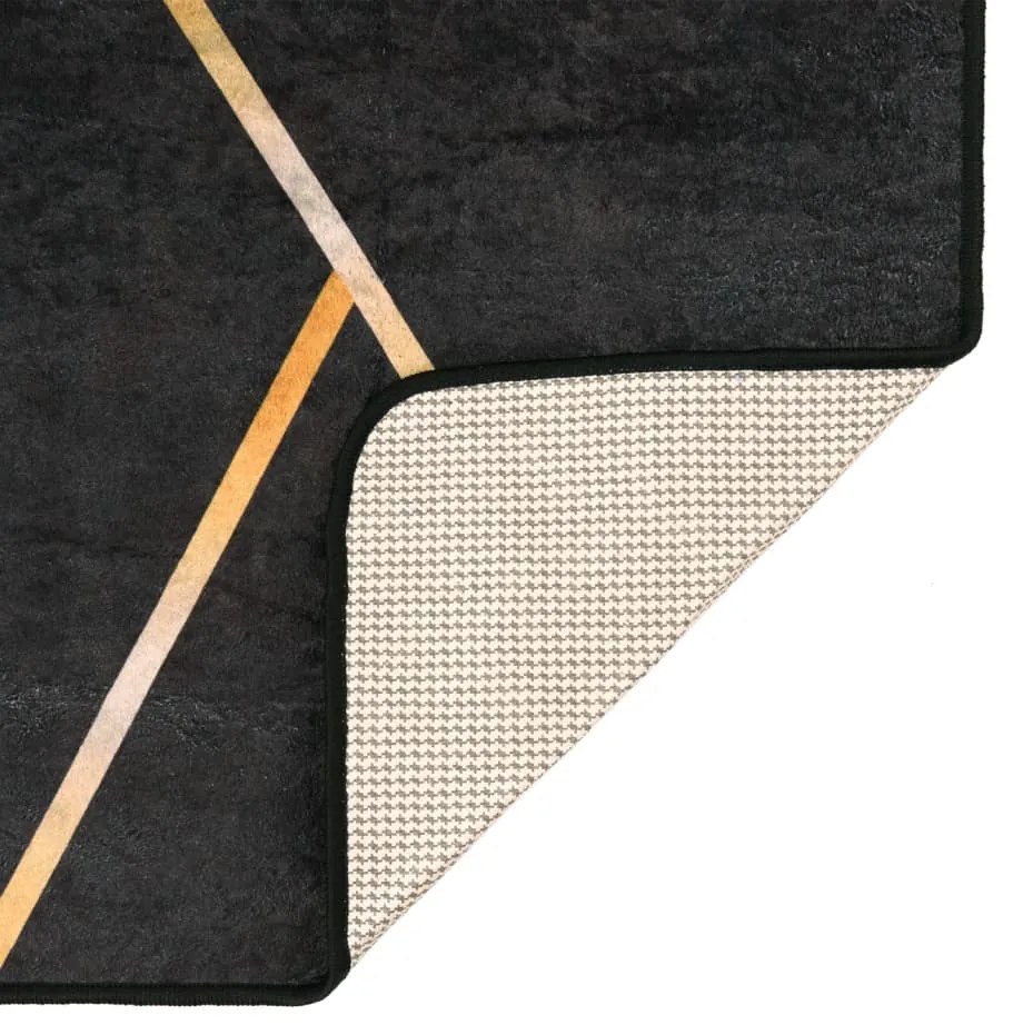 Tapete lavável antiderrapante 120x180 cm preto e dourado