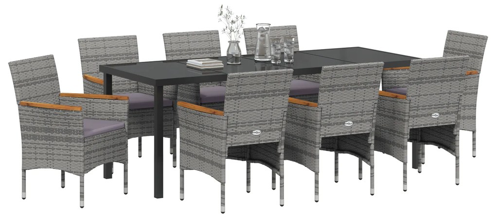 Conjunto de Jantar de Jardim de 9 Peças Cinza Rattan Poliéster