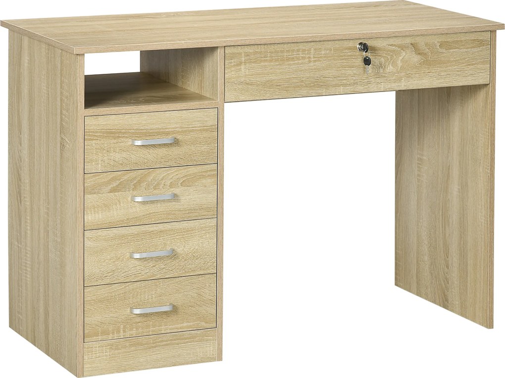 HOMCOM Secretária para Quarto ou Escritório em Madeira com 2 Gavetas e 2 Chaves, 110x50x76cm, Branco | Aosom Portugal