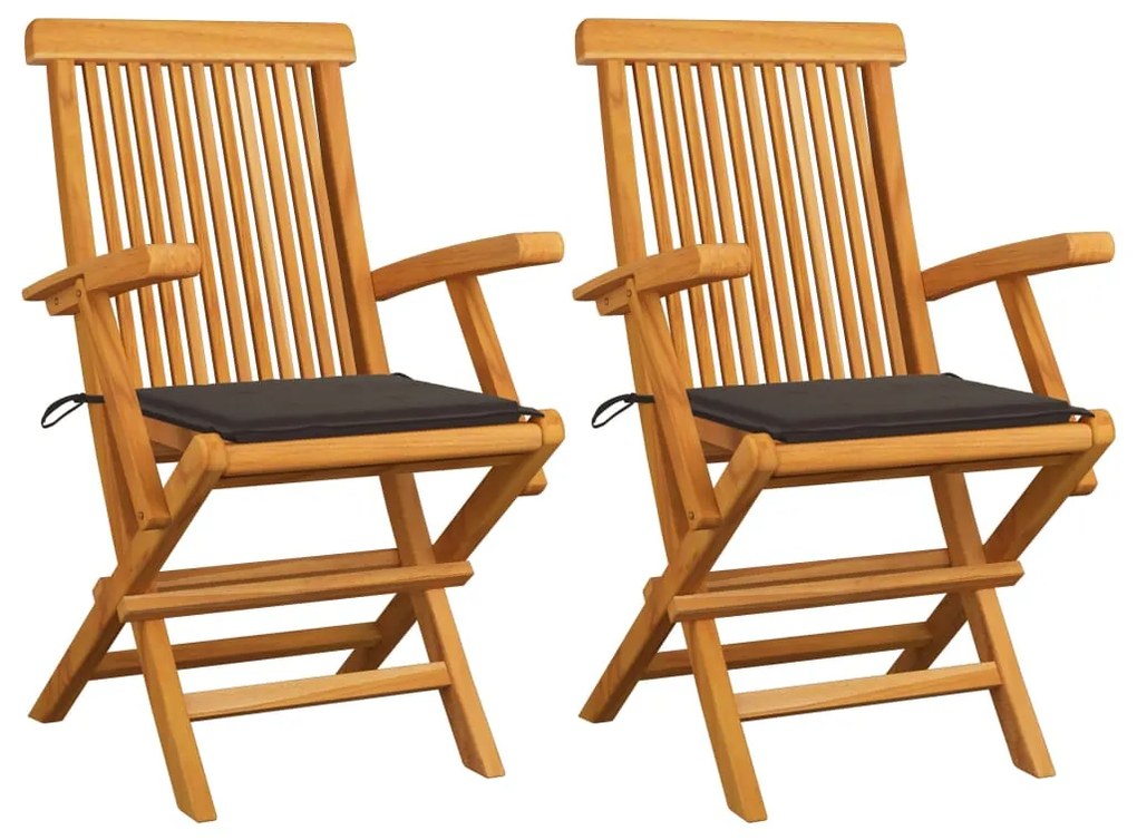 vidaXL Cadeiras de jardim c/ almofadões cinza-acast. 2 pcs teca maciça