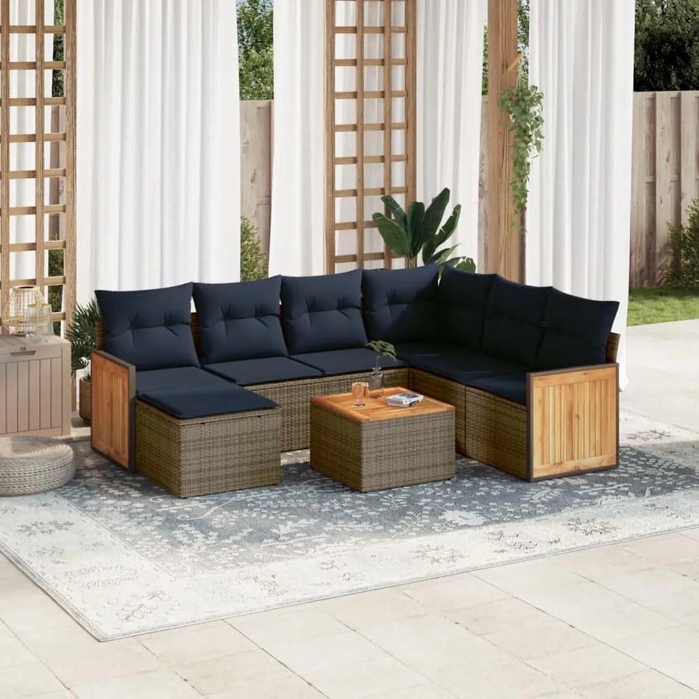 vidaXL 8 pcs conjunto sofás p/ jardim c/ almofadões vime PE cinzento