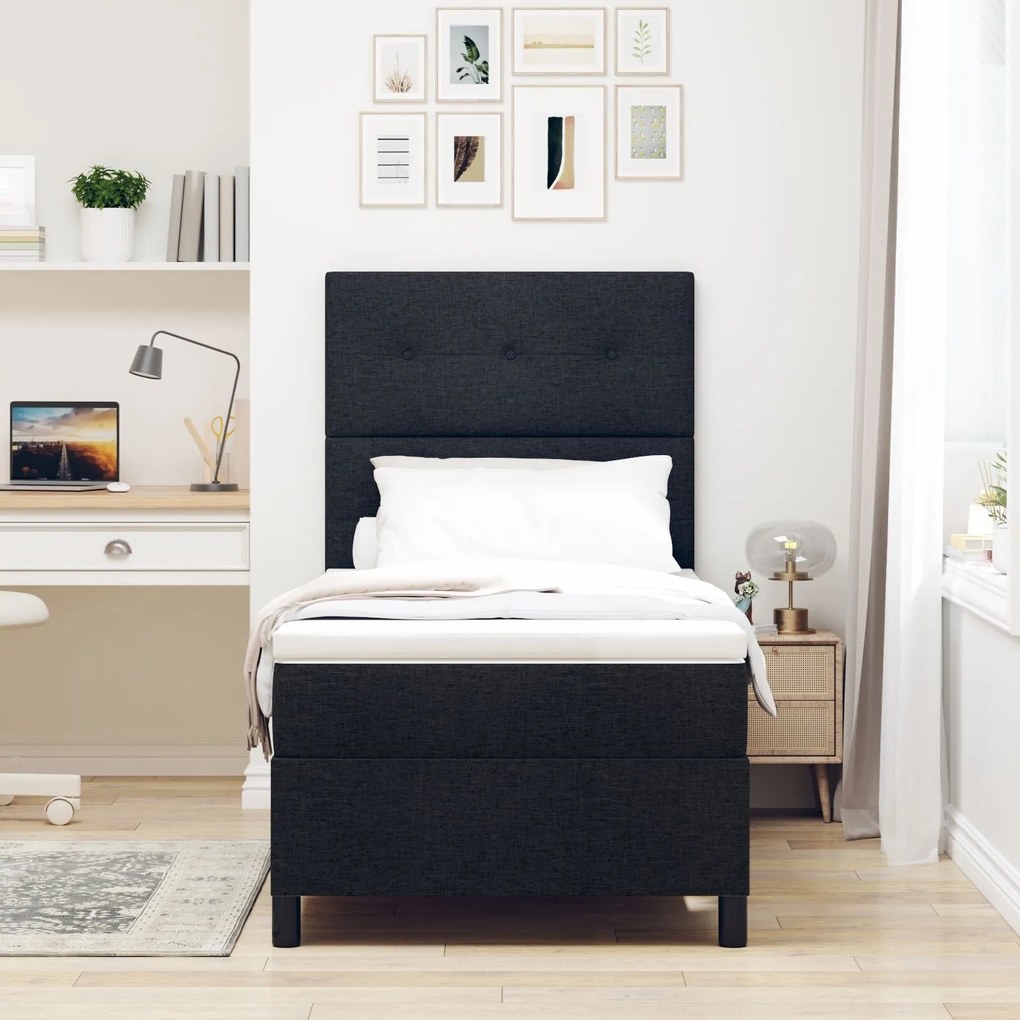 Cama Box Spring com Colchão Preto 90x200 cm Tecido