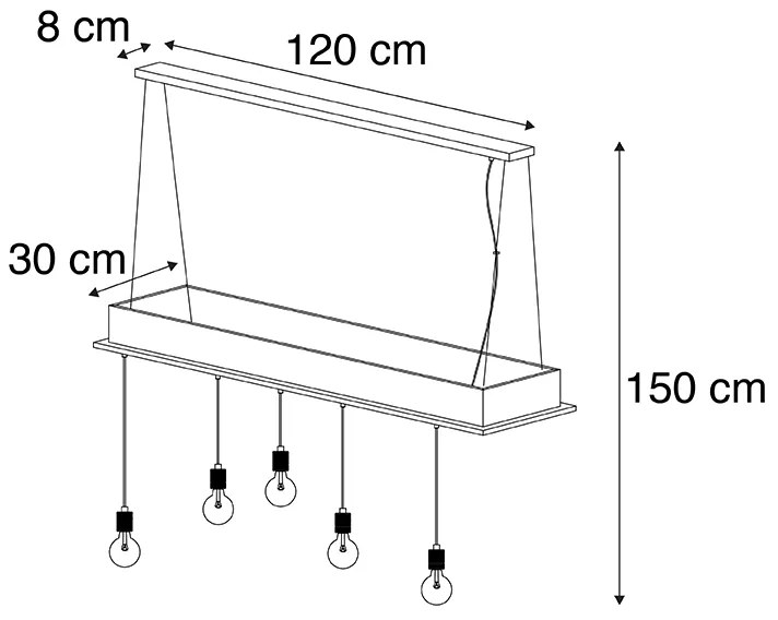 Candeeiro de suspensão rústico preto com madeira 5 luzes - Flair