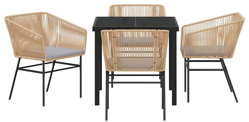 Conjunto de Jantar de Jardim 5 Peças com Almofadas Castanho em Poli Ra
