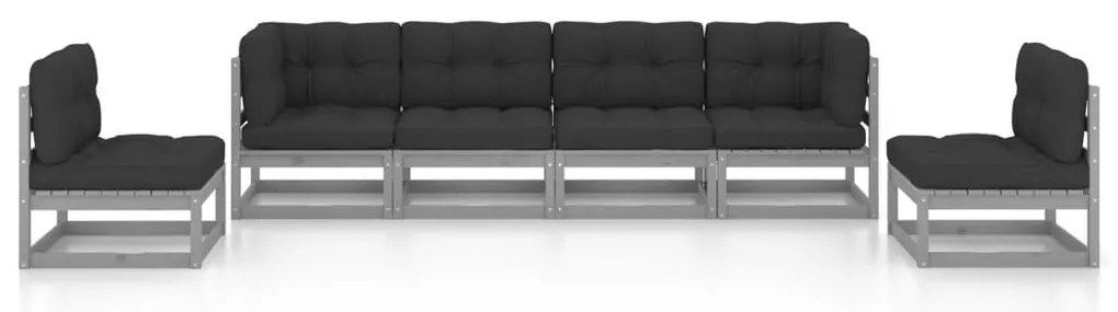 6 pcs conjunto lounge de jardim c/ almofadões pinho maciço