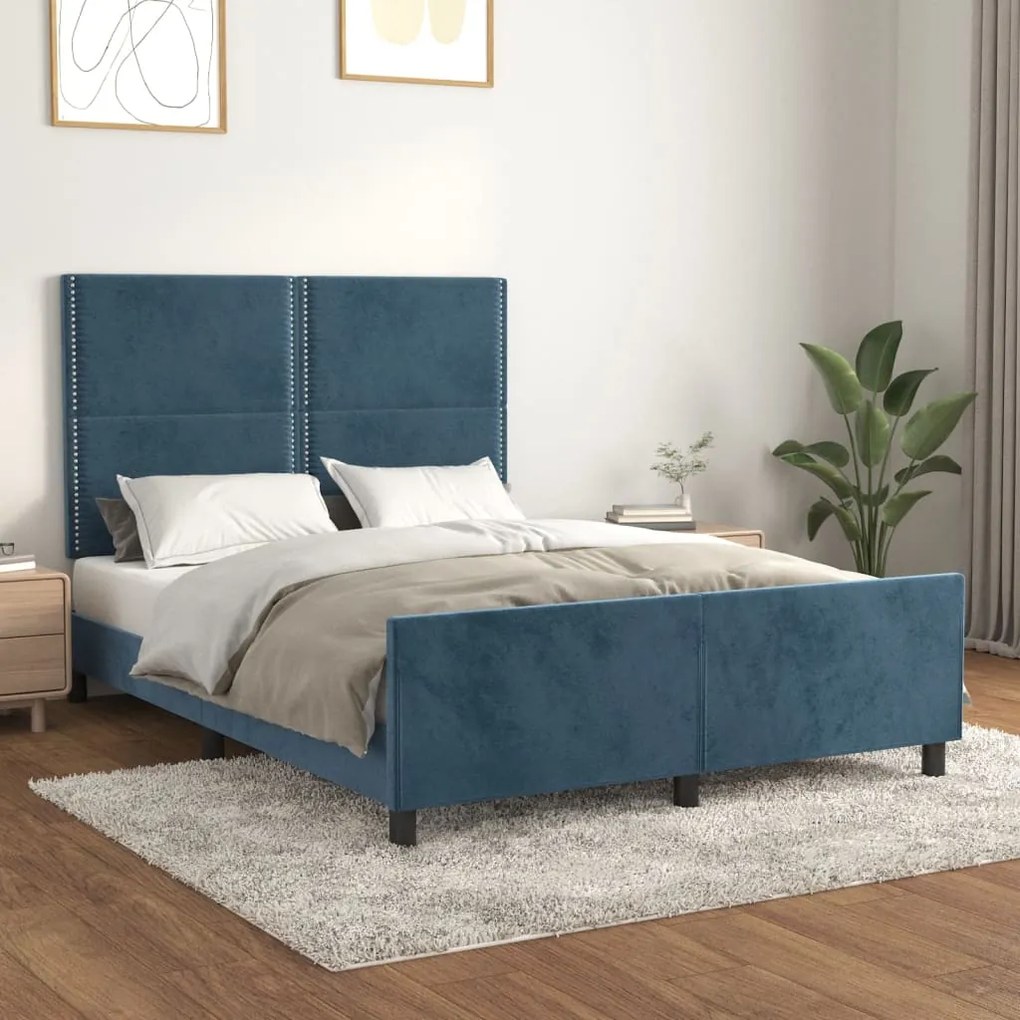 Estrutura de cama sem colchão 140x200 cm veludo azul-escuro