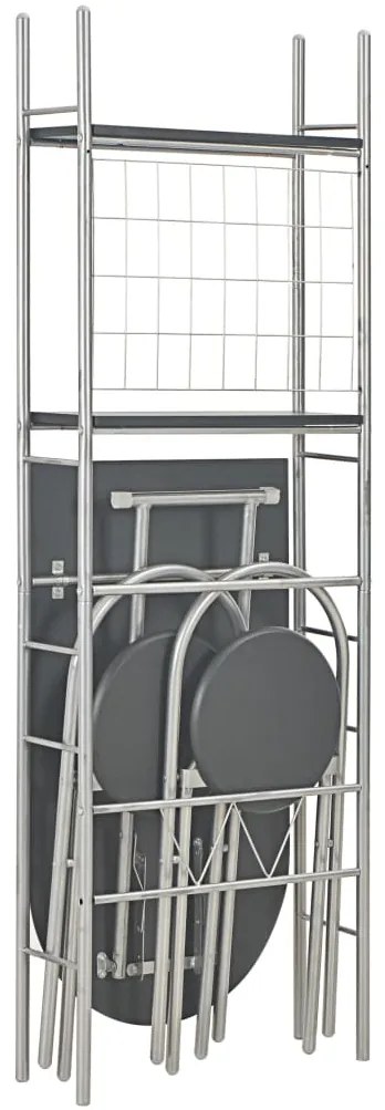 3 pcs conjunto jantar dobrável com prateleira MDF e aço preto