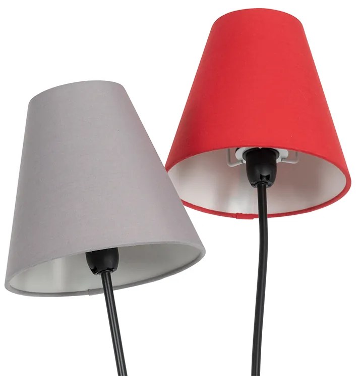Candeeiro de pé design preto com abajures de tecido 5 luzes - Melis Moderno
